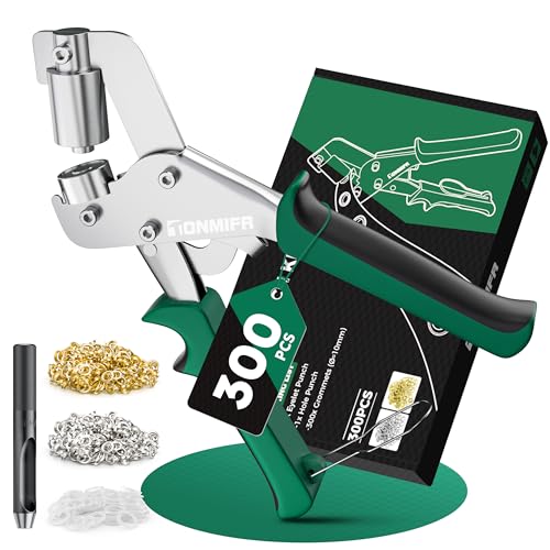 Professional Eyelet Punch Kit - Tonmifr 10mm Grommet Hole Punch Plier with 300pcs Metal Grommet Eyelets Ideal for Punching Holes in PVC Banners Tarpaulins Leather Home Decoration & More