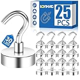 Heavy Duty Magnetic Hooks, Strong Neodymium Magnet Hook for Home, Kitchen, Workplace, Office and Garage, Hold up to 22 Pounds，25pack