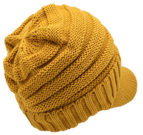 Image of C.C Trendy Warm Oversized Chunky Soft Oversized Ribbed Slouchy Knit Hat with Visor Brim