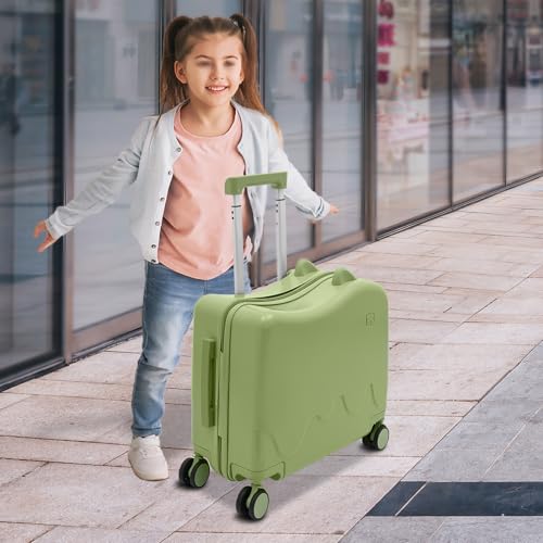 18" Pink Kids Ride-On Suitcase Rolling Luggage With Lock Children's Luggage Case Cute Lightweight Tow-Along Luggage with Password Lock, Children's Trolly Case for Travel Study Tours (Olive Green)2