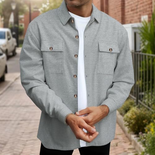 Image of Cromoncent Mens and Boys Flannel Shirt Jacket Casual Button Down Shacket | Long Sleeve Thick Shirt Jacket, Casual ,Multi Pockets, Shacket,Plaid Heavyweight Jacket Shirt,fall winter jacket clothes