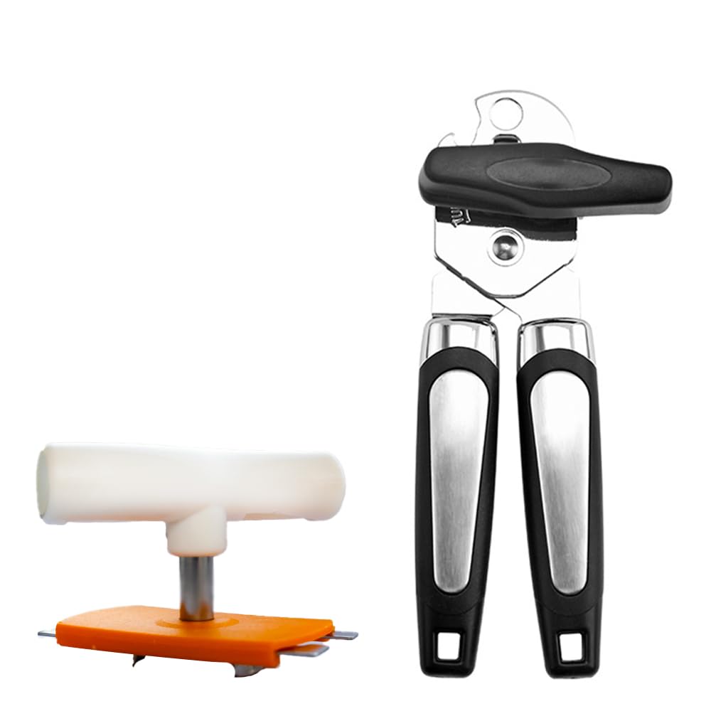 Can Opener Manual,Stainless Steel Smooth Edge Can Opener with Big Effort-Saving Knob, Soft Touch Handle, Built in Bottle Opener,Includes Complimentary