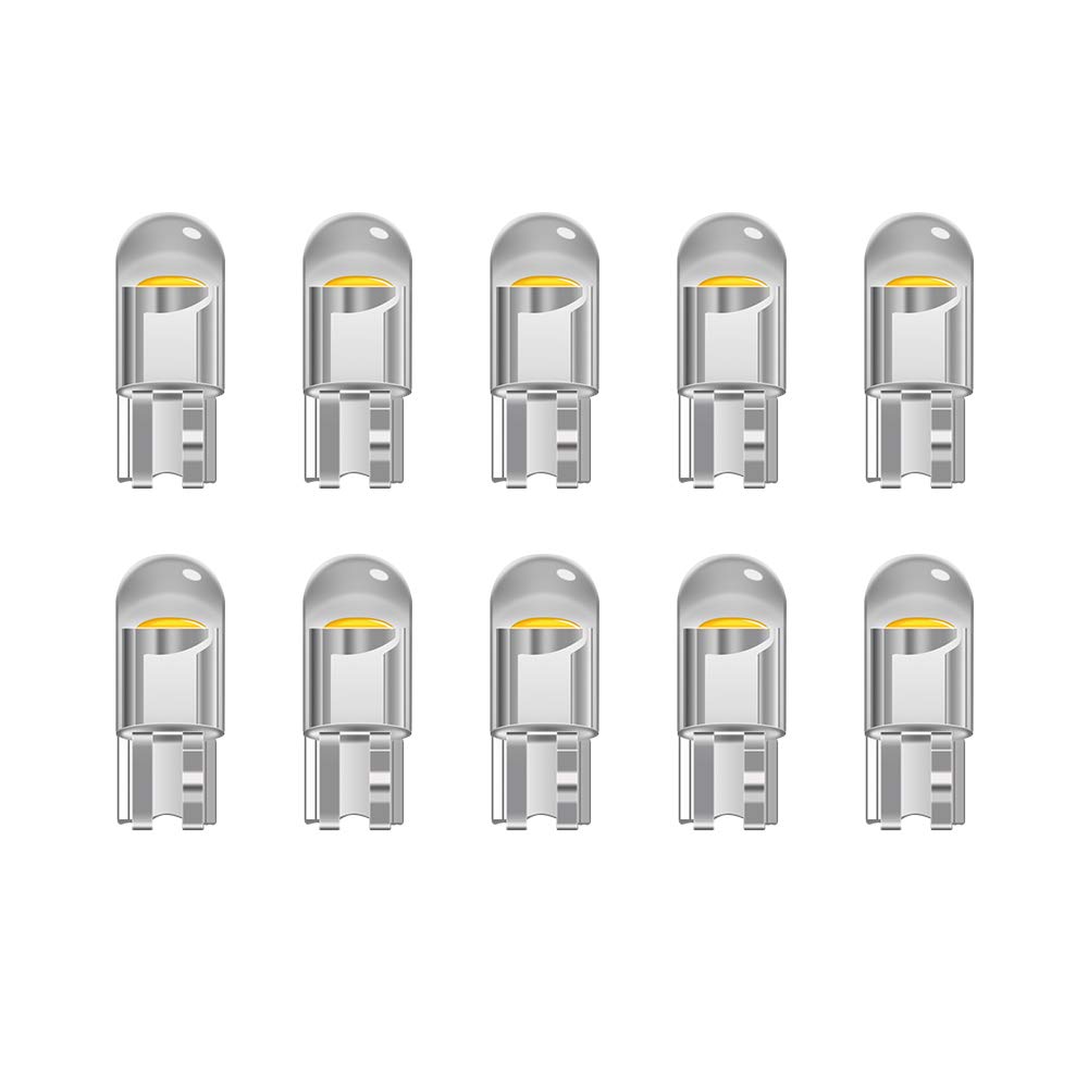 10 bombillas LED transparentes T10 W5W 501, 194 168 bombillas LED de 12 V para luces laterales de coche, luz interior, matrícula, salpicadero, bombillas de maletero (amarillo)