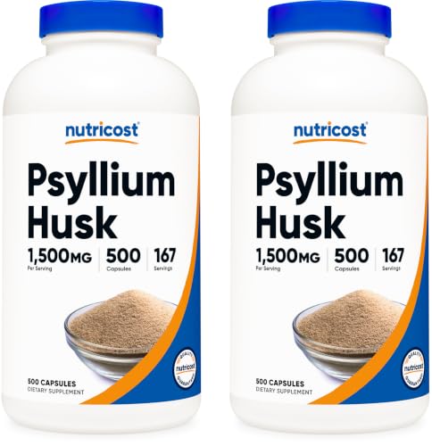 Image of Nutricost Psyllium Husk 1500mg Per Serving, 500 Capsules - Non-GMO & Gluten Free (Pack of 2)