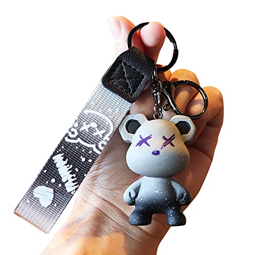 Pugest Women Men Girl Boy Cute Bear Keychain - Gradient Color Resin Keychain Easy To Carry Cute Animal Pendant Metal Key Ring Can Be Used For Wallet,Car Keys,Backpack,School Bag,Handbag (Grey) #TOP6