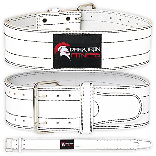 Dark Iron Fitness Genuine Leather Weightlifting Belt, 4 Inch Wide for Men Women with Double Prong Buckle Reinforced Stitching, Powerlifting Deadlift Squat Training Core Support Gym Strength Workout by Dark Iron Fitness - Used condition - US$28.55