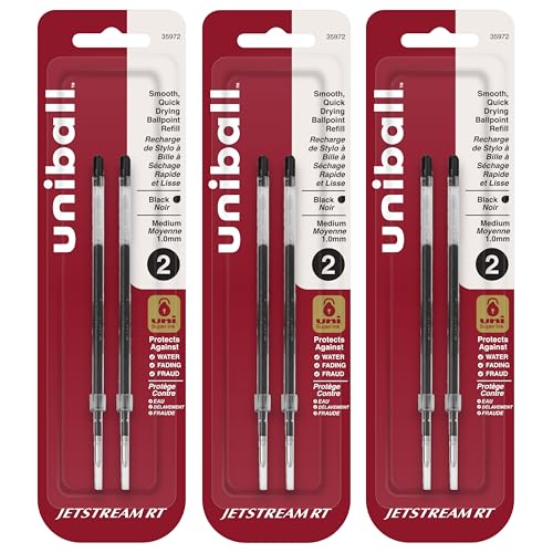 Uni-Ball Jetstream RT Ballpoint Pen Refills, (1.0mm), Black, 6 Count