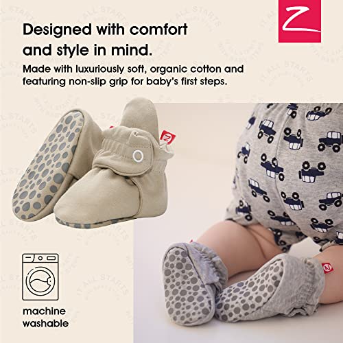 image for Zutano Unisex Organic Cotton Baby Booties With Gripper Soles, Khaki, 1