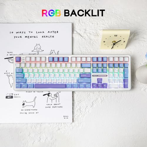 Image of EPOMAKER Aula F108 Wireless Gaming Keyboard, Mechanical Keyboard with 8000 mAh Battery, 108 Hot-Swap and Programmable Keys, RGB Backlight, for Mac /PC /Android (White Purple, Greywood V3)