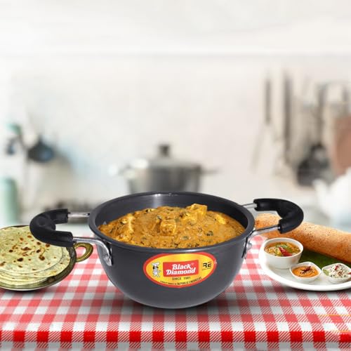Image of Black Diamond 3 mm Hard Anodised Baby Kadai with SS Lid - 800ml