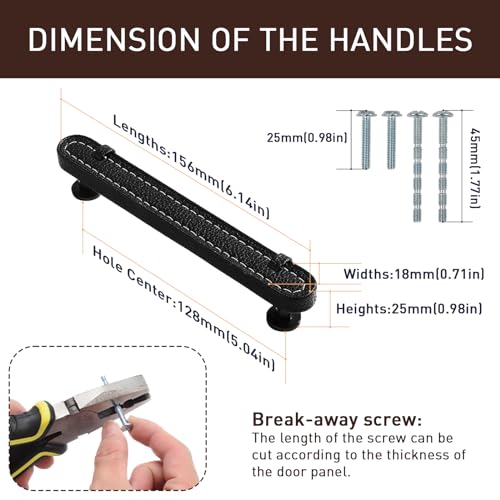 Image of 2 Pack Leather Cabinet Handle Pulls 5 inch Hand-Stitch Black Leather Drawer Pulls Dresser Handle Pulls for Cabinets Cupboards Dressers Drawers Bedroom Leather Pulls