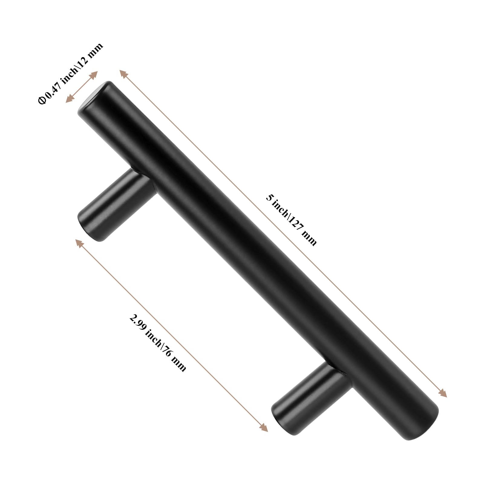 JIAYUET 15 Pack Black T Bar Cabinet Handles,76mm Stainless Steel Kitchen Cupboard Door Pull - Image 2