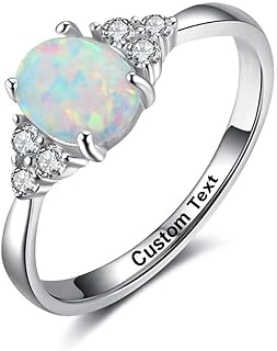 Dainty Simple Rings Opal Ring for Women Oval Lab Created White Opal & Round Cubic Zirconia Personalized Engraved Custom Name Sterling Silver, Zirconia,Copper,Sterling Silver, Cubic Zirconia