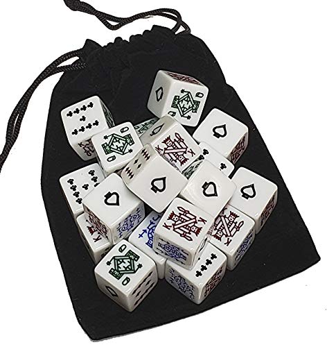 Cyber-Deals Poker Dice (White) with Storage Pouch (Set of 20 Dice)