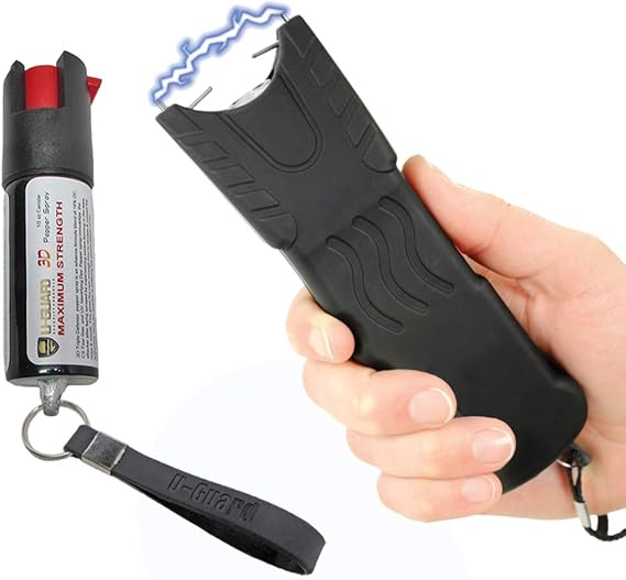 Hand Held Police Stun Gun Flashlight Combo with Keychain