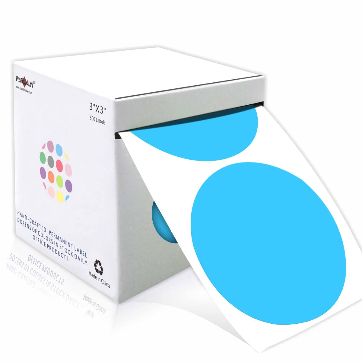 PARLAIM3 Inch Round Permanent Adhesive Color-Code Dot Stickers,500 per Roll dots Label Dispenser Box Circle Stickers (Sky Blue)