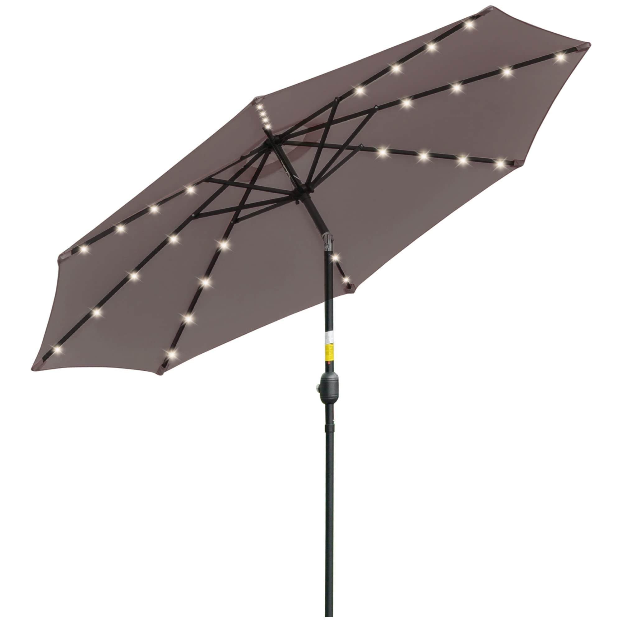Outsunny Sombrilla de Jardín con 32 Luces LED Solares Ø265x233 cm Parasol Inclinable con Manivela y Poste de Acero para Terraza Patio Exterior