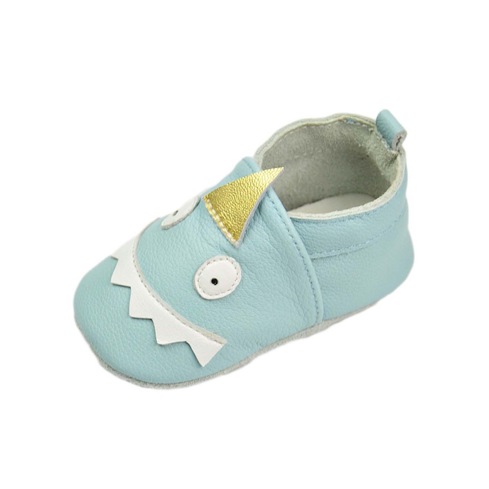 RNTOP Baby Leather Shoes Infant Girls Boys Non Slip Soft Shoes Toddler Soft Sole Christmas Shoes Slippers First Walking Shoes (Light Blue, 3-6 Months)
