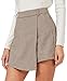 XinYangNi Women's Casual High Waisted Asymmetrical Hem A-line Plaid Dressy Wrap Skort Shorts Coffee and White Medium