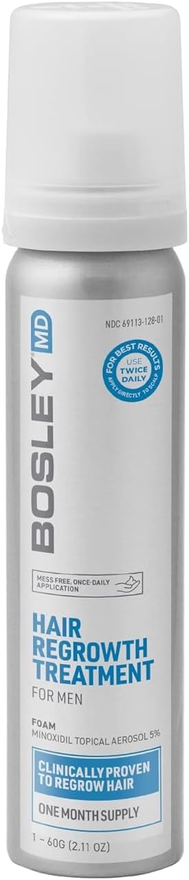 BosleyMD Minoxidil Foam, Extra Strength Thinning Treatment for Hair Loss and Hair Regrowth for Men, Women 5% Topical Solution, Foam/Mousse, 1-month supply, 2 oz.