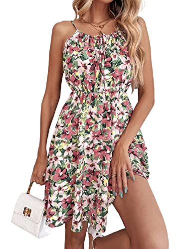 Vcindai Damen Sommerkleid Schulterfrei Kleid Sommer Blumenkleid Ärmelloses Kleider