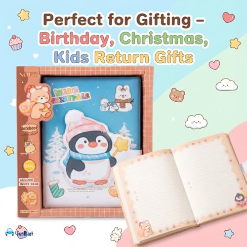 Image of FunBlast Diary for Girls - Christmas Kawaii Diary with Puffy Buckle Lock, Journal Diaries for Girls, Notepad for Students Stationary Items, Birthday Gifts (112 Sheets) (Penguin)