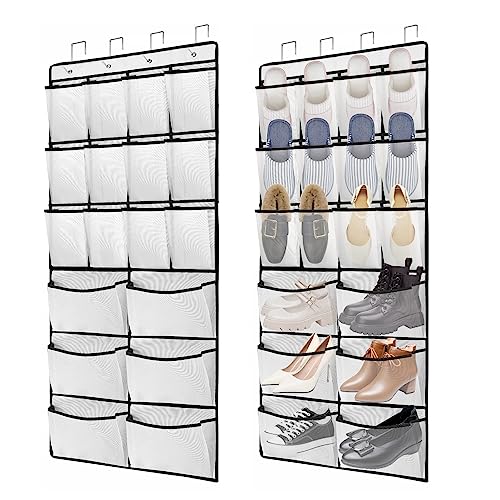 YOCOMEY 2 Packs Over the Door Shoe Organizer, 36 Large Mesh Pockets Hanging Shoe Boots Rack Holder, Closet Hanging Organizers for Storage Sneakers High Heeled Shoes Slippers (White)
