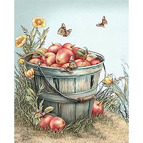 Diamond Painting Pintura de Diamante 5D DIY Manualidades Adultos Cuadros Diamantes Pintar por Numeros Niños Puzzle Diamond Art para la Decoración de Pared del Hogar,Papillon Pomme,70x90cm Cover