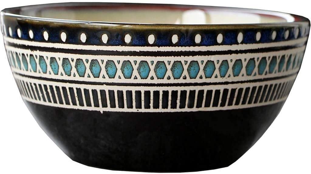 ERoomQ Pasta Bowls Home Big Wrist Ceramic Bowl Vintage Noodles Grain Tray Fruit Salad Mixing Plate Tableware 15.5x7.5cm Decorative Hotel Retro Soup Bowl Sala,