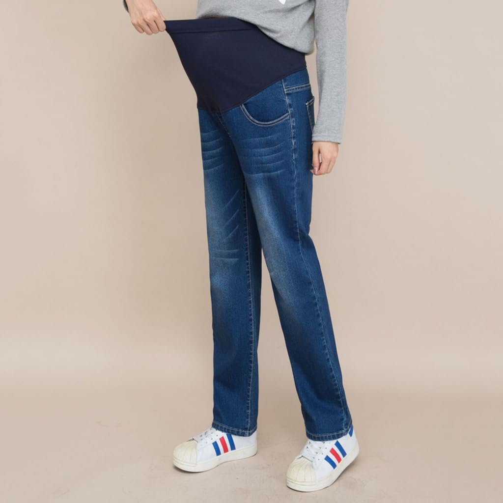 FaroLy Damen Umstandsjeans Bequeme, Lockere Schwangerschafts-Lounge-Hose mit Geradem Bein und Taschen für Den Bauch