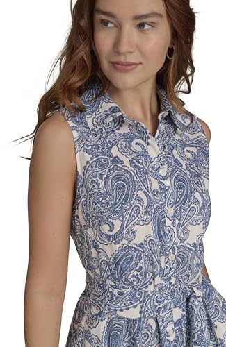 Image of Tommy Hilfiger Women's Sleeveless Collared Button Front Tie Waist Midi Shirt Dress