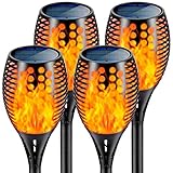 Nekteck Solar Torch Lights Outdoor Decorative with Flickering Flame, 4 Pack Waterproof 96LED Solar Lights Landscape Lighting Auto On/Off Security for Yard Pool Patio Garden Path Driveway