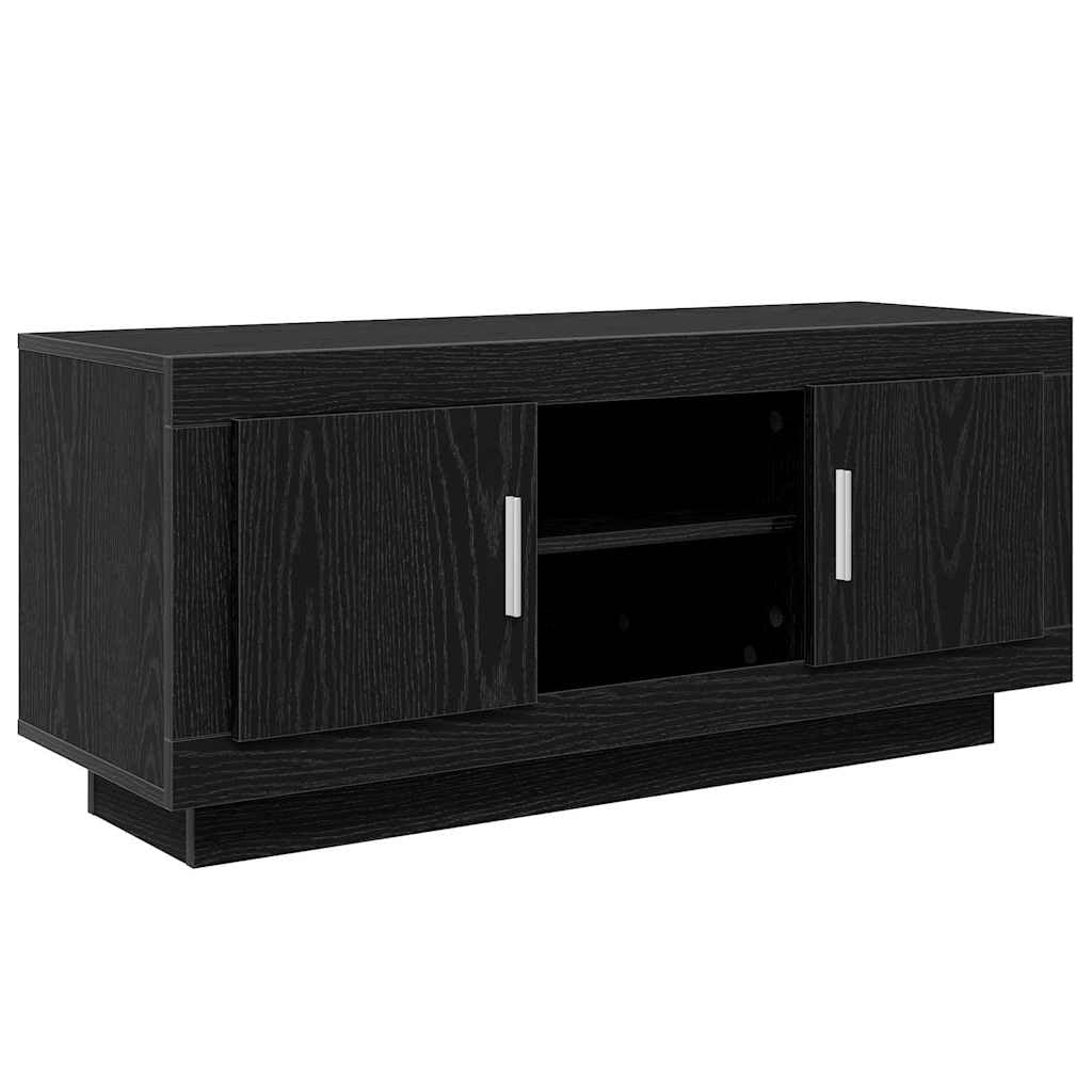 Hothingwell TV-Möbel Eiche, Schwarz, 102 x 35 x 45 cm, Holz, Ingenieurwesen | Mit Regalböden, Scharniertüren, rustikalem Design, Wohnzimmeraufbewahrung, feuchter Tuch