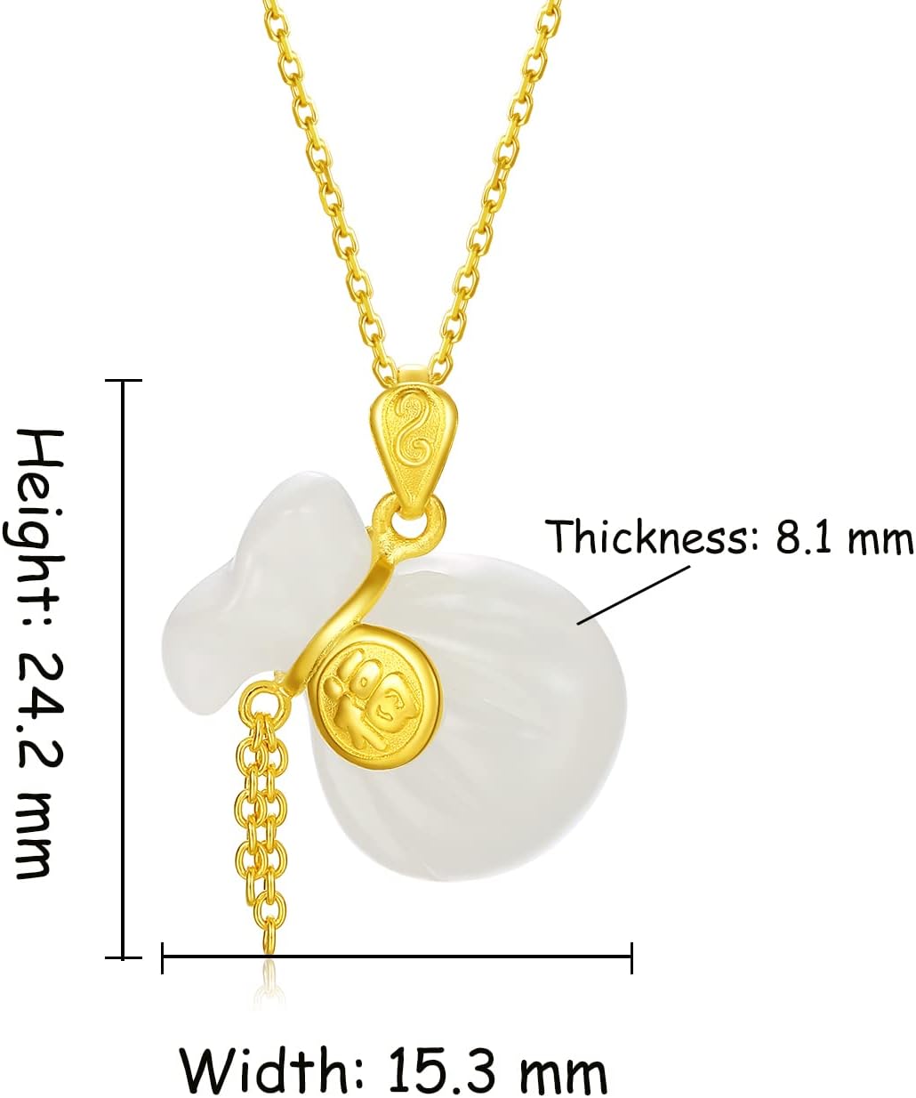 24K Gold Lucky Pendant Jade Charm Fortune Bag Jewelry Natural Hetian Jadeite Gemstone Good Luck Charms Protection Hanging Fashion Wealth Cute Pendants Simple Blessing Real Gold Gif...