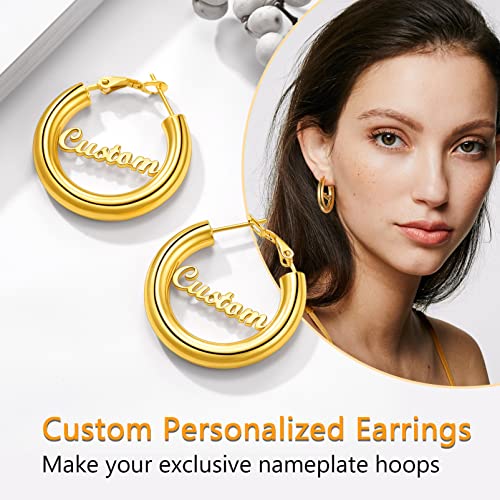Image of Stainless Steel Chunky Hoop Earrings For Women, Minimalist and Chic, Black /Gold Plated, Round Hoops Earrings Hypoallergenic, Size: 30mm /40mm /60mm /80mm, Come with Box