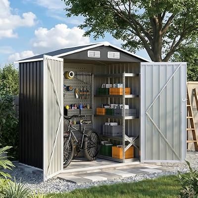 UDPATIO Outdoor Storage Shed, 6X4 FT Metal Steel Garage Storage with Sloping Roof & Lockable Door for Bicycle, Tool in Patio Lawn, Garden, Backyard, Grey