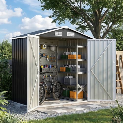 Image of UDPATIO 6x4 FT Metal Storage Shed,Outdoor Shed,Garden Shed for Patio,Grey | All-Weather,Sloping Roof,Lockable Door,Air Vent,Upgraded Full-Frame Structure,Patio,Lawn,Garden,Backyard,Bicycle,Tool,Bicycle