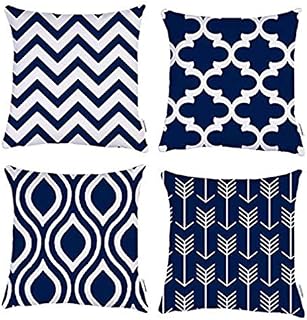 TIDWIACE Navy Blue Cushion Cover Cotton and linen Decorative Square Throw Pillow Cases for Sofa Bedroom 18 x 18 Inch With Invisible Zipper 45 x 45 cmSet of 4
