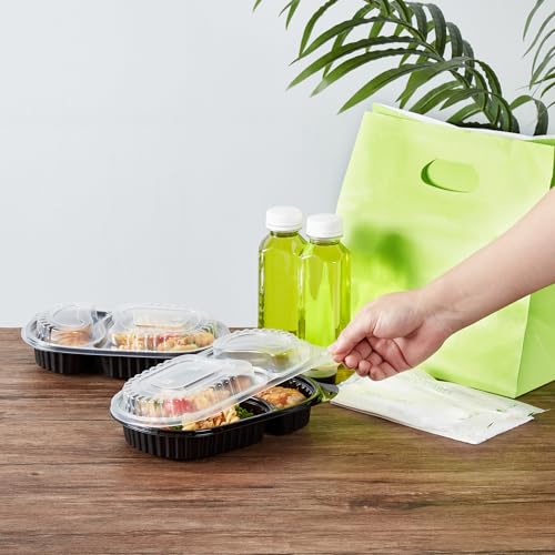 Image of Restaurantware-Chef 101 20 Ounce Meal Prep Containers, 100 Microwavable To Go Containers With Lids - Disposable, Freezable, Black Plastic Oval Food Containers, Pack Hot And Cold Food, For Takeaway