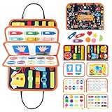 Freebear Busy Board, Toddler Travel Toys, Sensory Toys for Toddlers 2 3 4, Montessori Learning Toys for Toddlers Activities Board, Educational Toys for 2 3 Year Old Boys Girls Gift, Dark Blue Medium