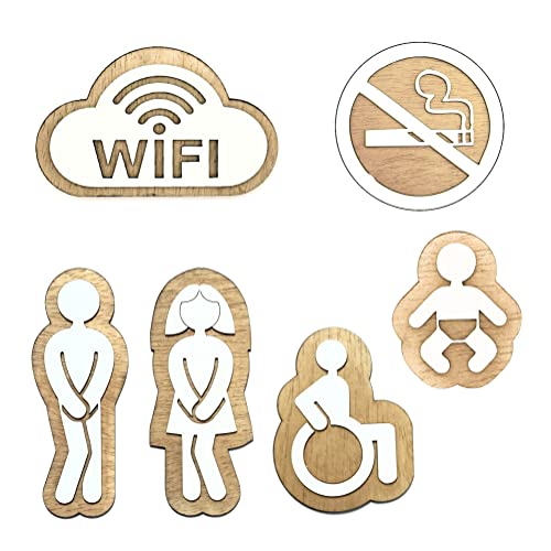 VEJO Pack Completo: Carteles para Baños, Locales, Puertas, Aseos - Letreros Abierto/Cerrado - Placas de Señalización en Madera