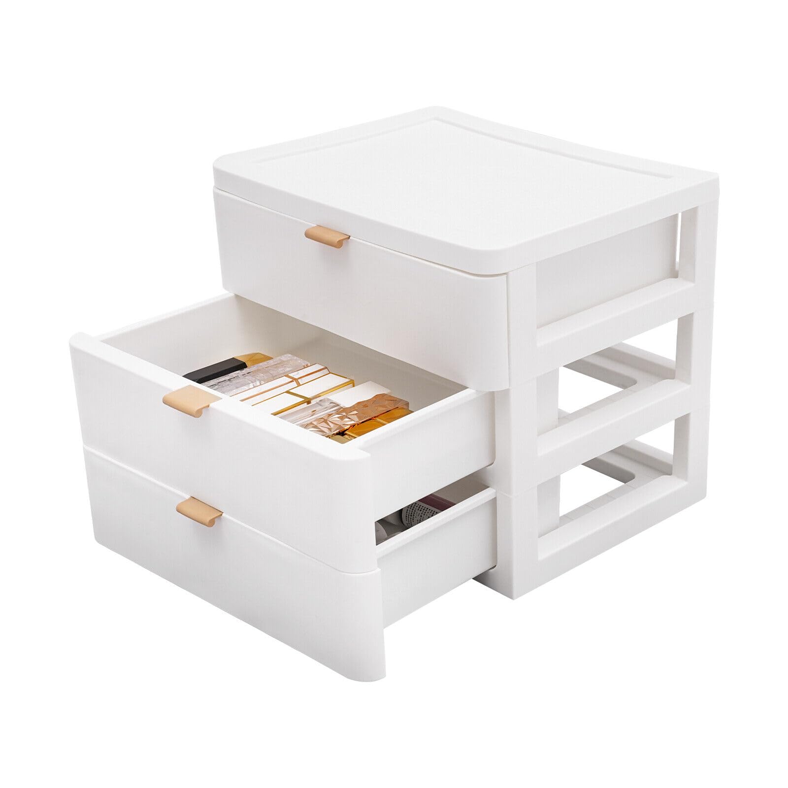 JINPRDAMZ Cassettiera da scrivania con cassetto, organizer da scrivania a 3 strati, organizer in plastica per casa, bagno, organizzatore cosmetico, bianco