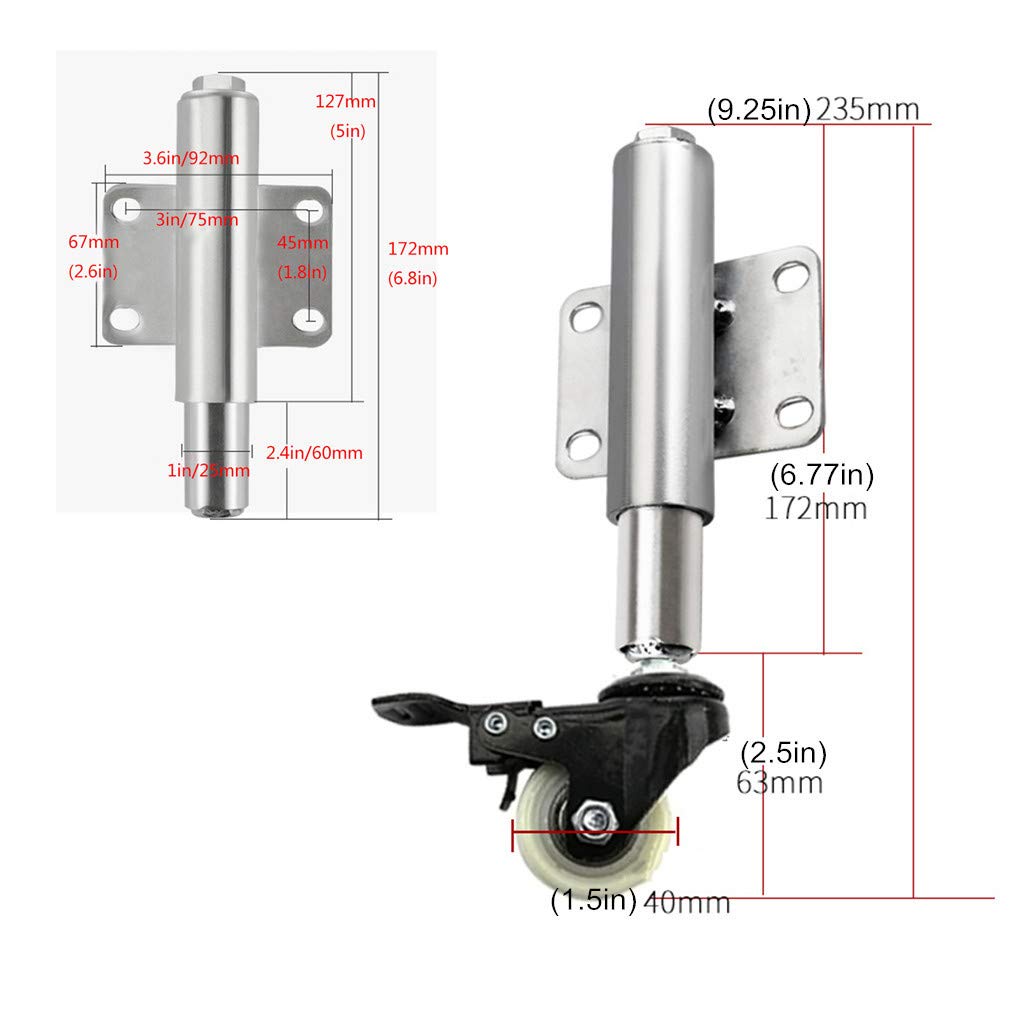 Ruedas Rueda giratoria for puerta de 40 mm (1,5 pulg.), 2 amortiguadores de resorte planos de alta resistencia retráctiles de 60 mm, capacidad de carga de 50 kg, resistente y duradera, sin ruido.(Whit