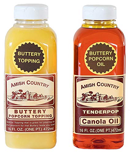 Amish Country Popcorn | Buttery Popcorn Toppings | 2 Pack - 1 Buttery Topping & 1 Canola Oil | Old Fashioned with Recipe Guide