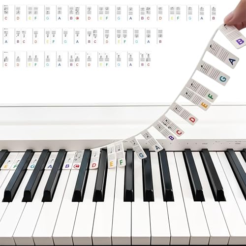 1 bande autocollante notes 88 touches colorées pour débutants sans colle facile à retirer, carton résistant, piano 88 touches, autocollant piano