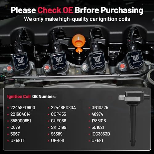 Image of BDFHYK Ignition Coil Packs Compatible with Nissan 2007-2009 Sentra 2.0L l4,Coil for GN10325 221604014 COP455 48974 358000651 CUF066 1788316 C679 SKIC199 5C1621 96389 IGC3863D UF-591 UF591 Set of 4