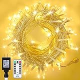 Outdoor String Lights, 66FT 200 LED Christmas Lights Indoor, 8 Modes Twinkly Fairy Lights Plug in, LED String Lights for Bedroom Trees Garland Wedding Indoor Holiday Decorations, Warm White