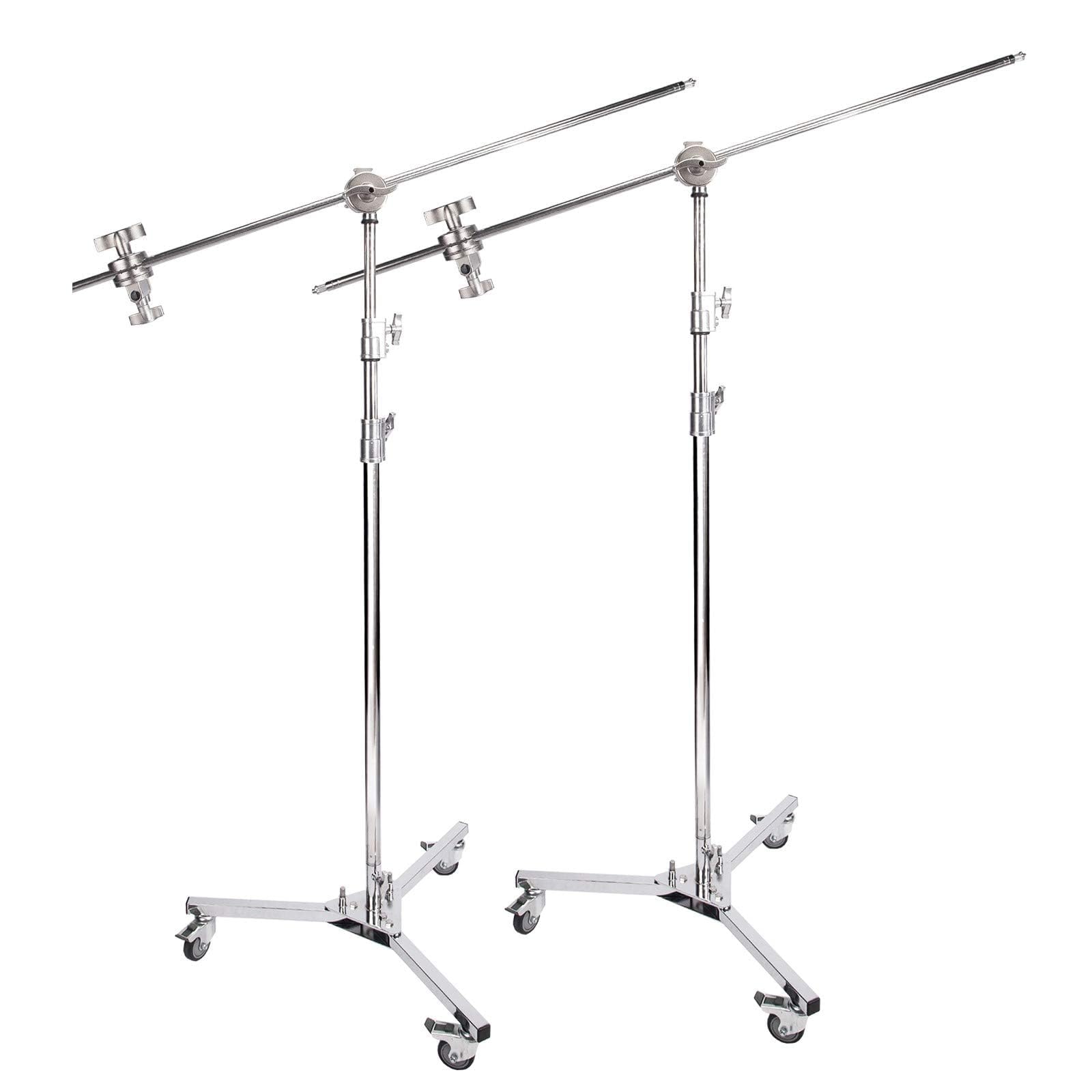 2 x supporto professionale resistente con braccio braccio, 127 cm, braccio solido, asta di supporto per luce da 326 cm, basamento a C, ruote girevoli