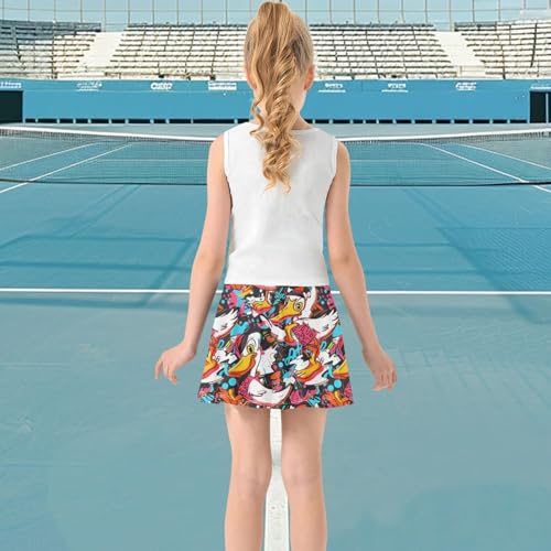 visesunny Girl's Golf Skirt Athletic Colorful Duck Cartoon Tennis Skort Sport Activewear with Double Layer Pockets3