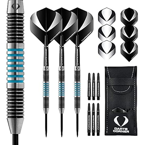 DESIGNA DARTS Marine | 80% Tungsten Barrel Steel Tip Dart Set with Flights, Stems and Case, 25g, M6, Black/Blue (D0686) Cover